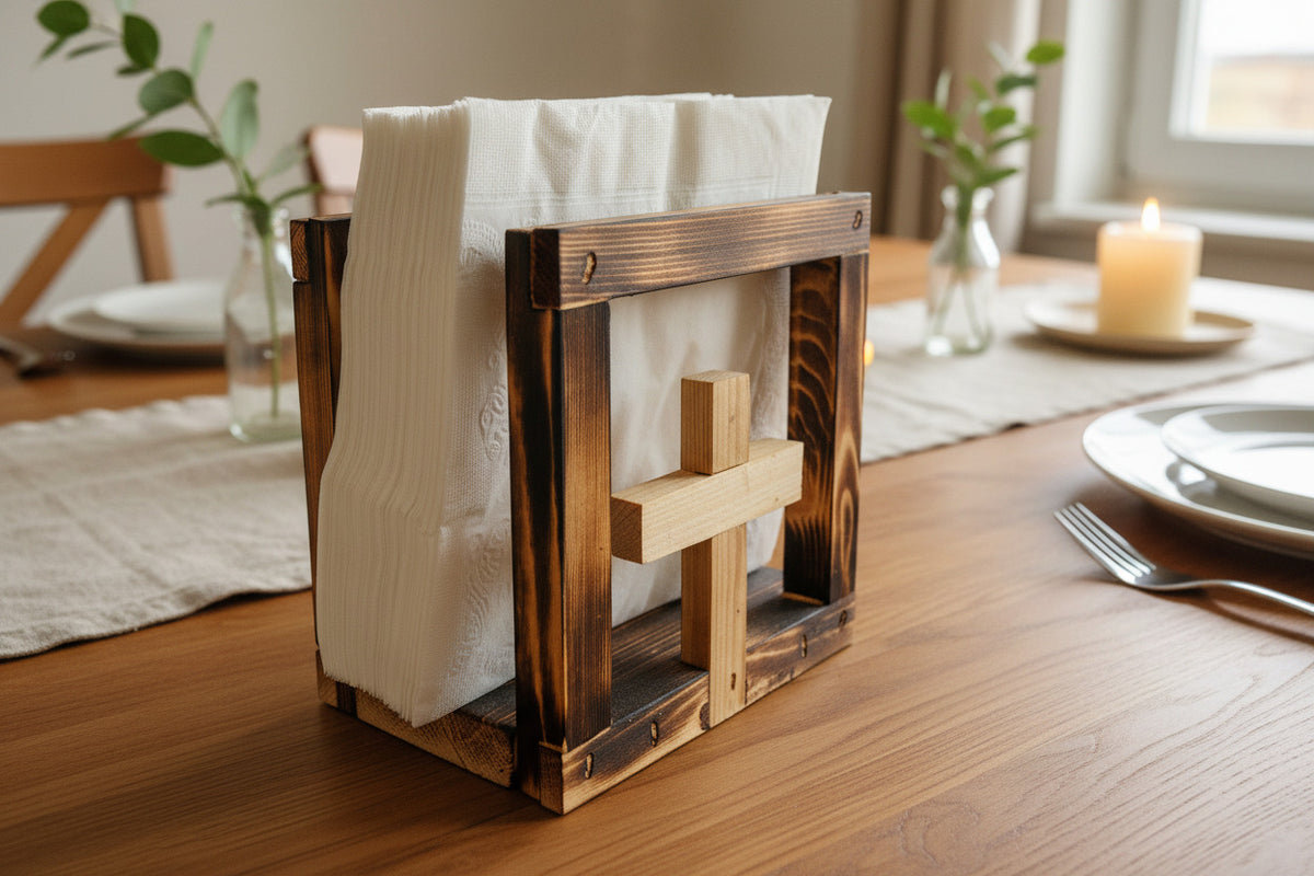 Rustic decorative napkin holder.