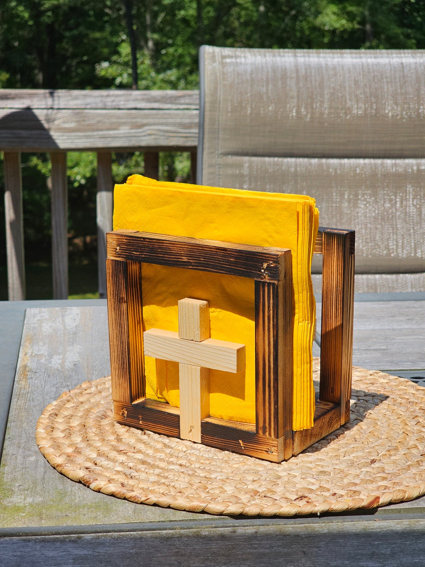 Rustic decorative napkin holder.