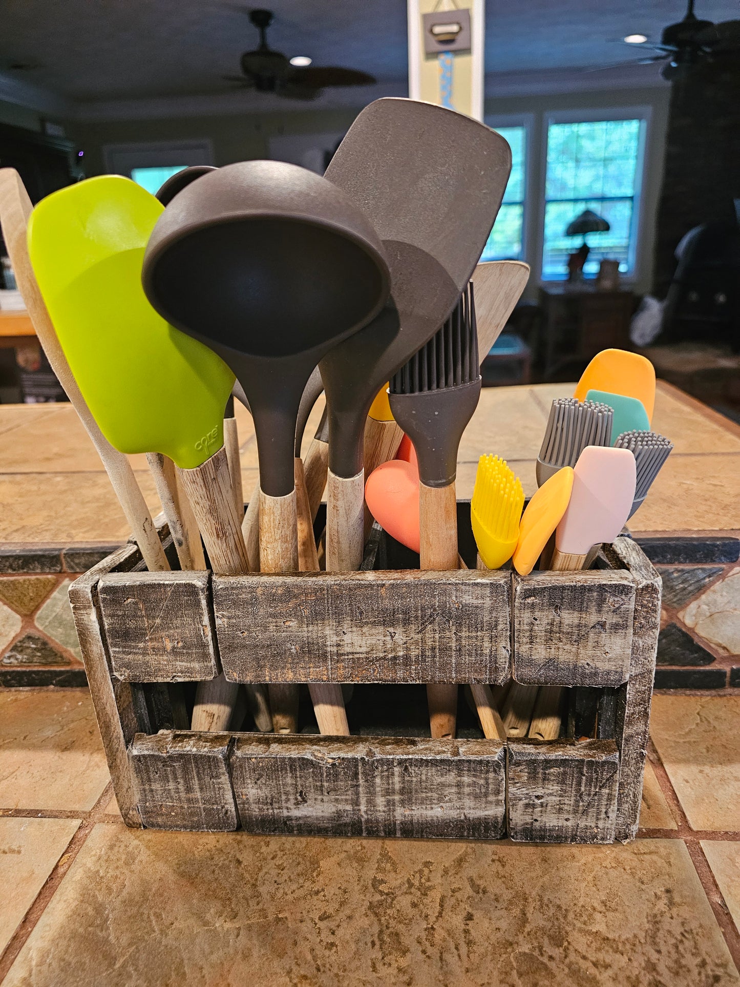 Rustic kitchen cooking utinsil holder