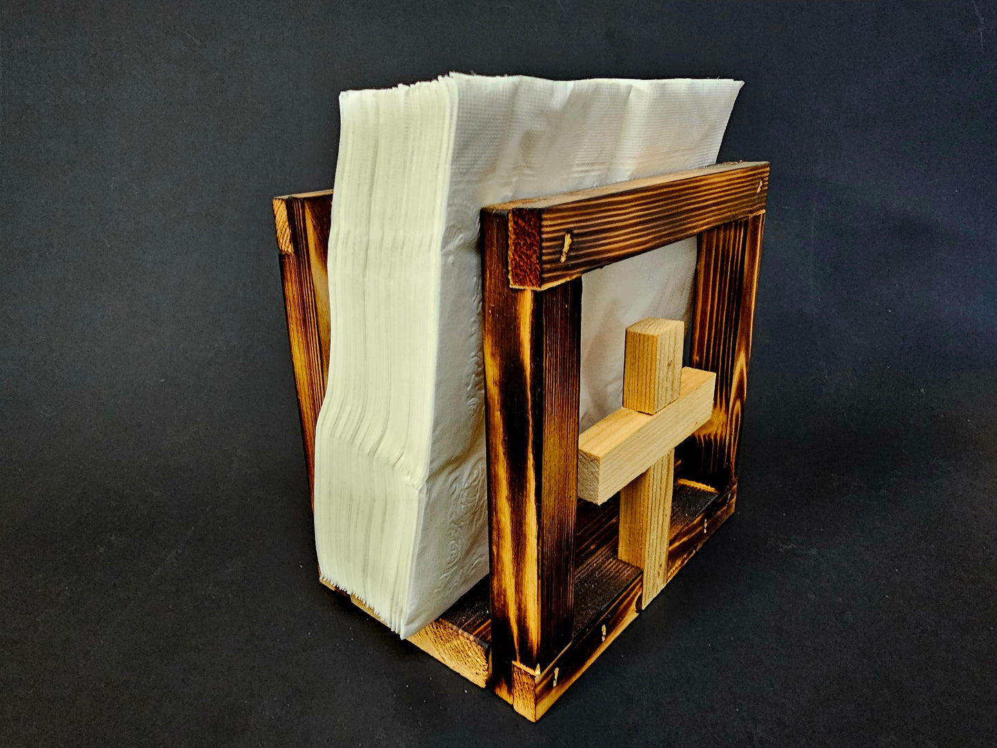 Rustic decorative napkin holder.