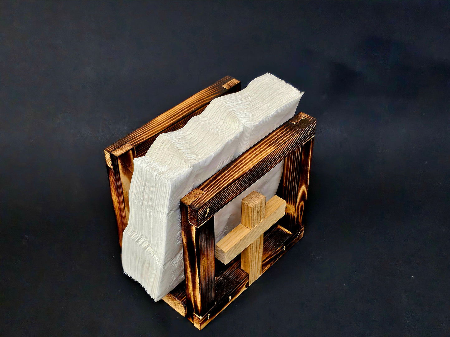 Rustic decorative napkin holder.