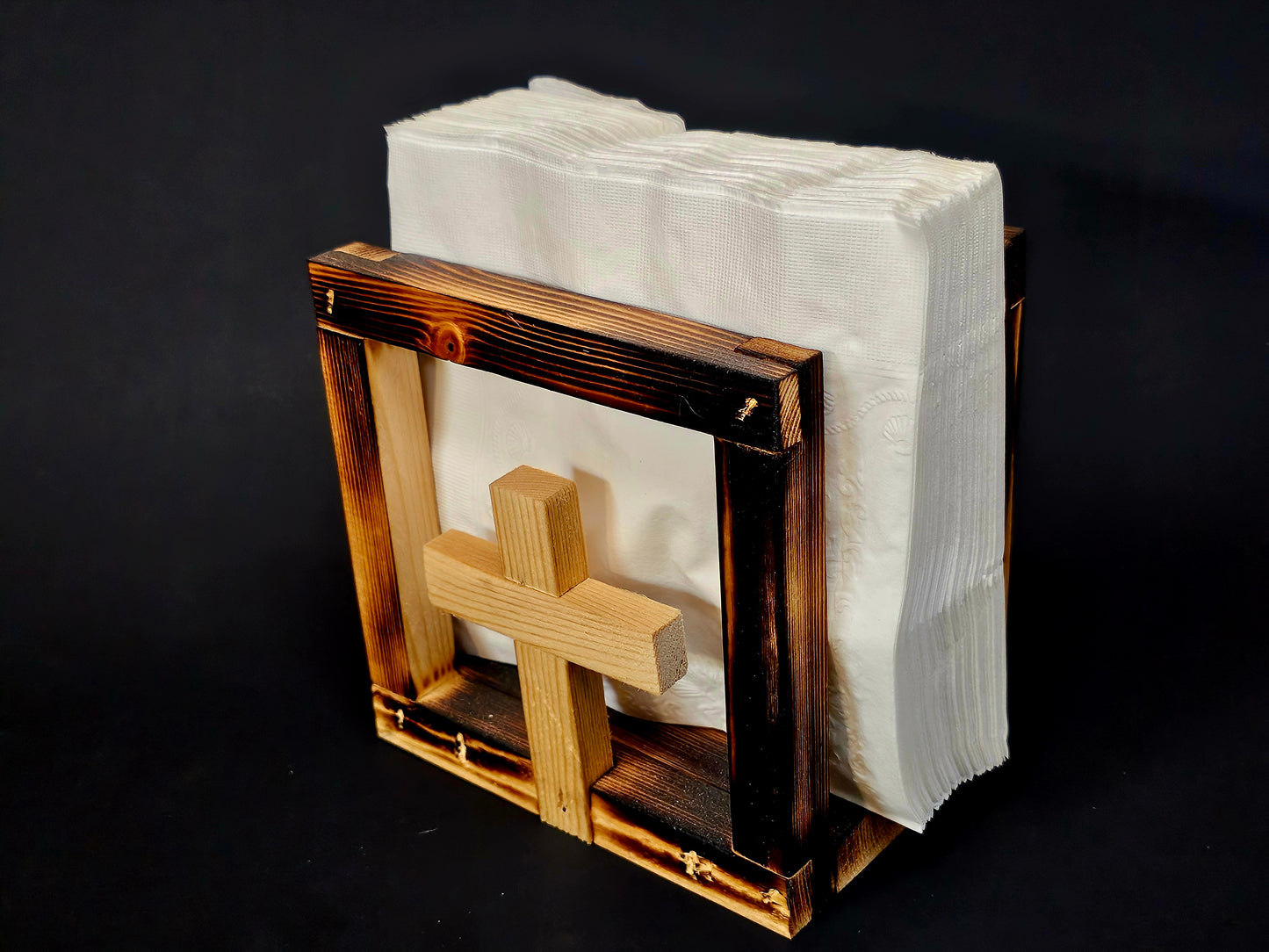 Rustic decorative napkin holder.