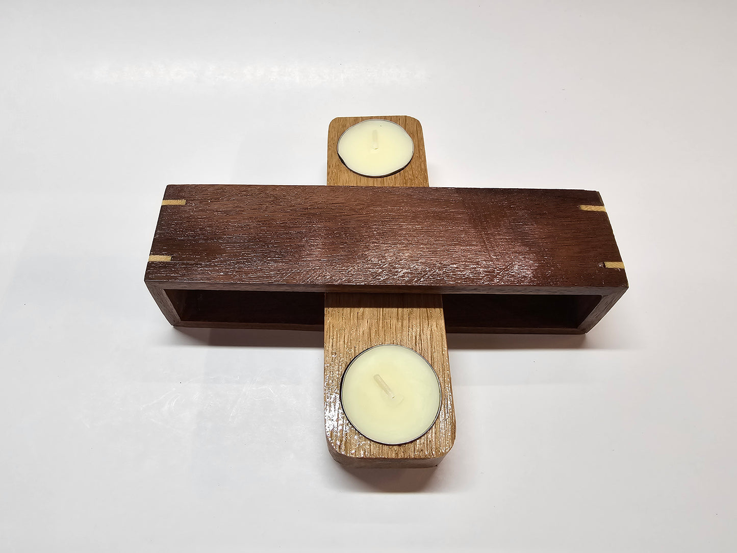 Walnut and oak, 2 candle tealight holder