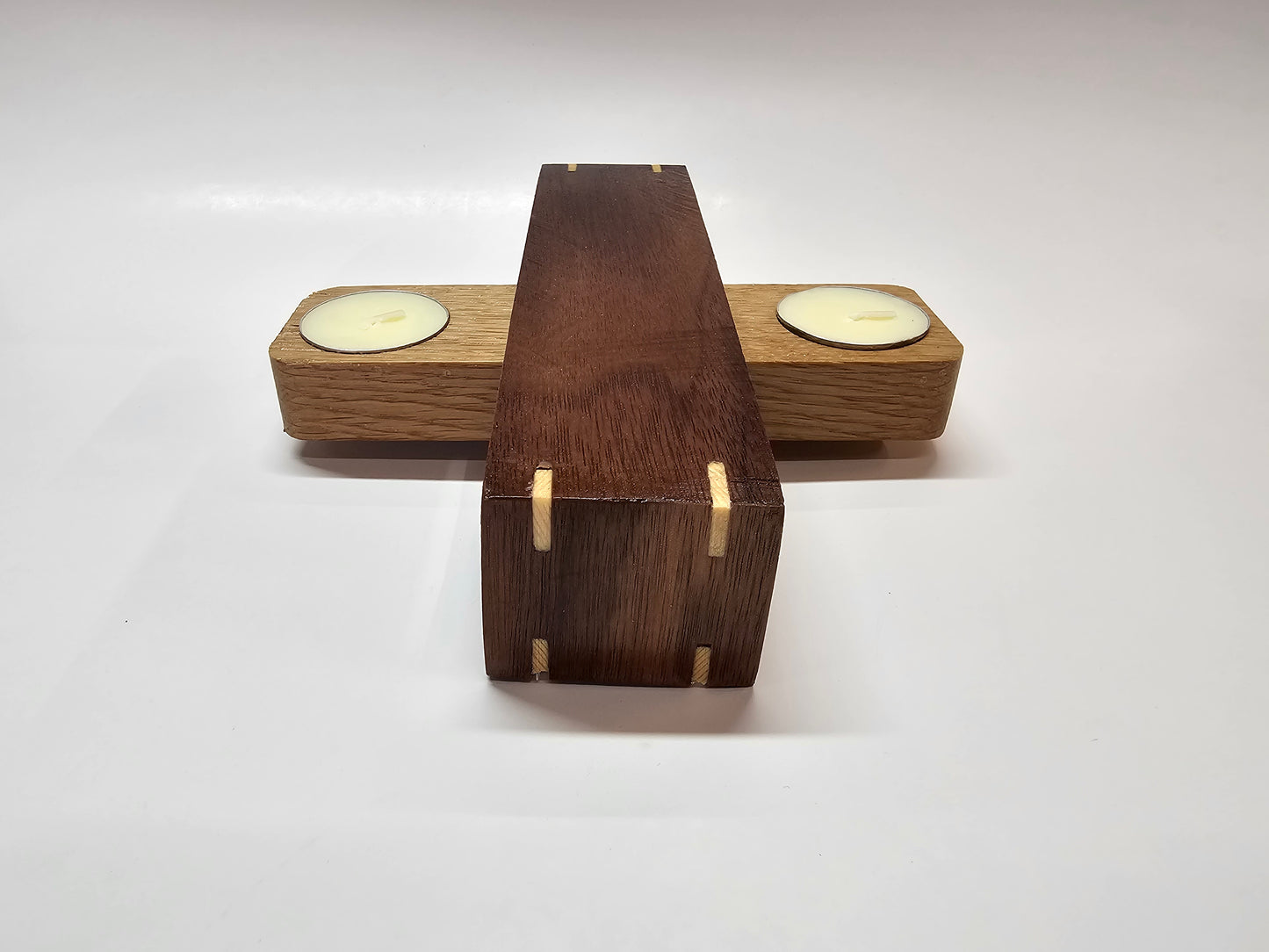 Walnut and oak, 2 candle tealight holder