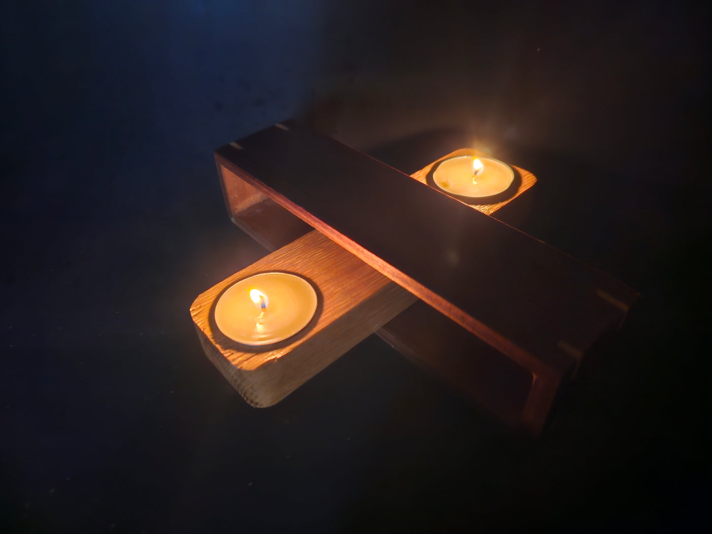 Walnut and oak, 2 candle tealight holder