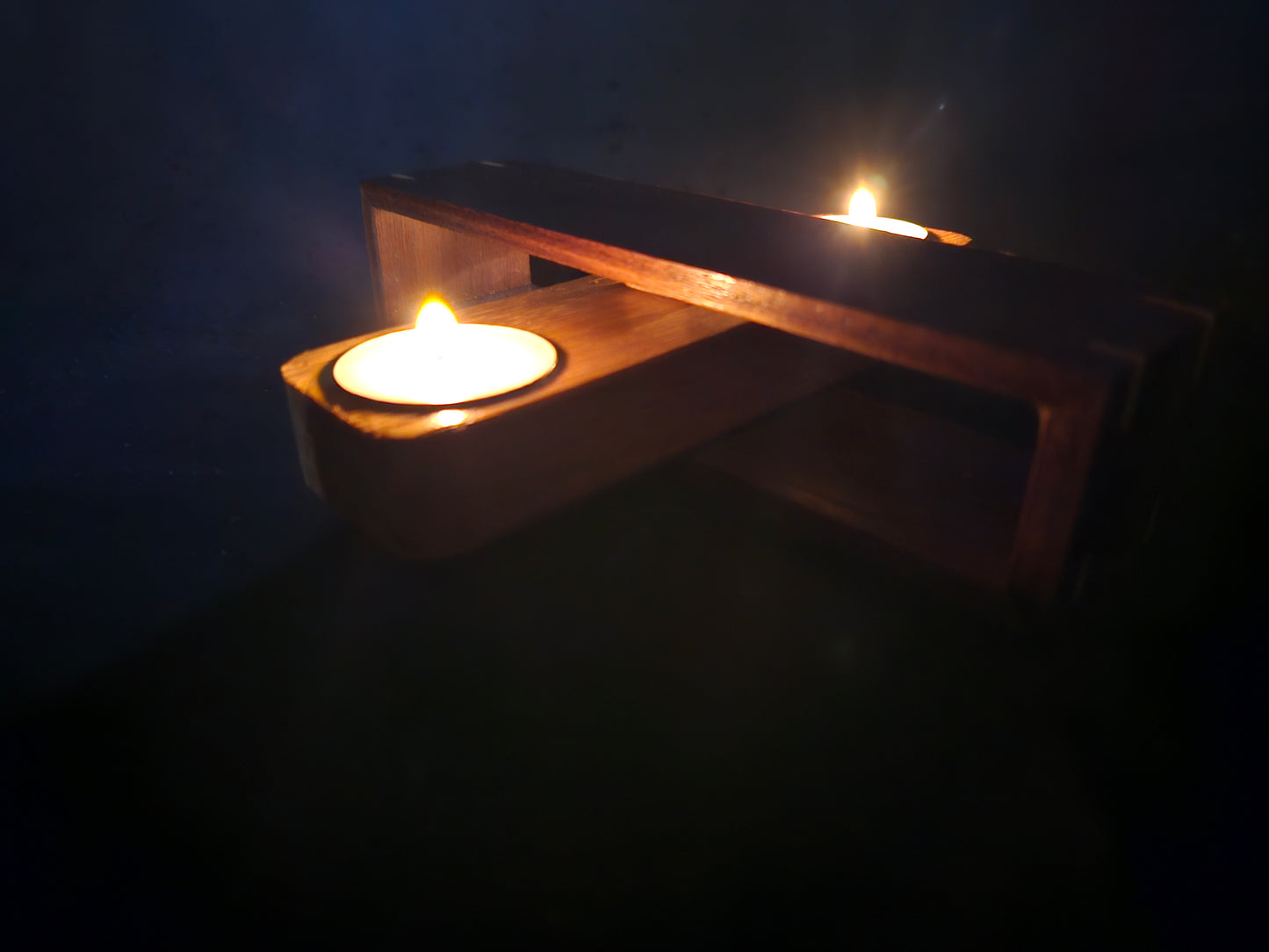 Walnut and oak, 2 candle tealight holder