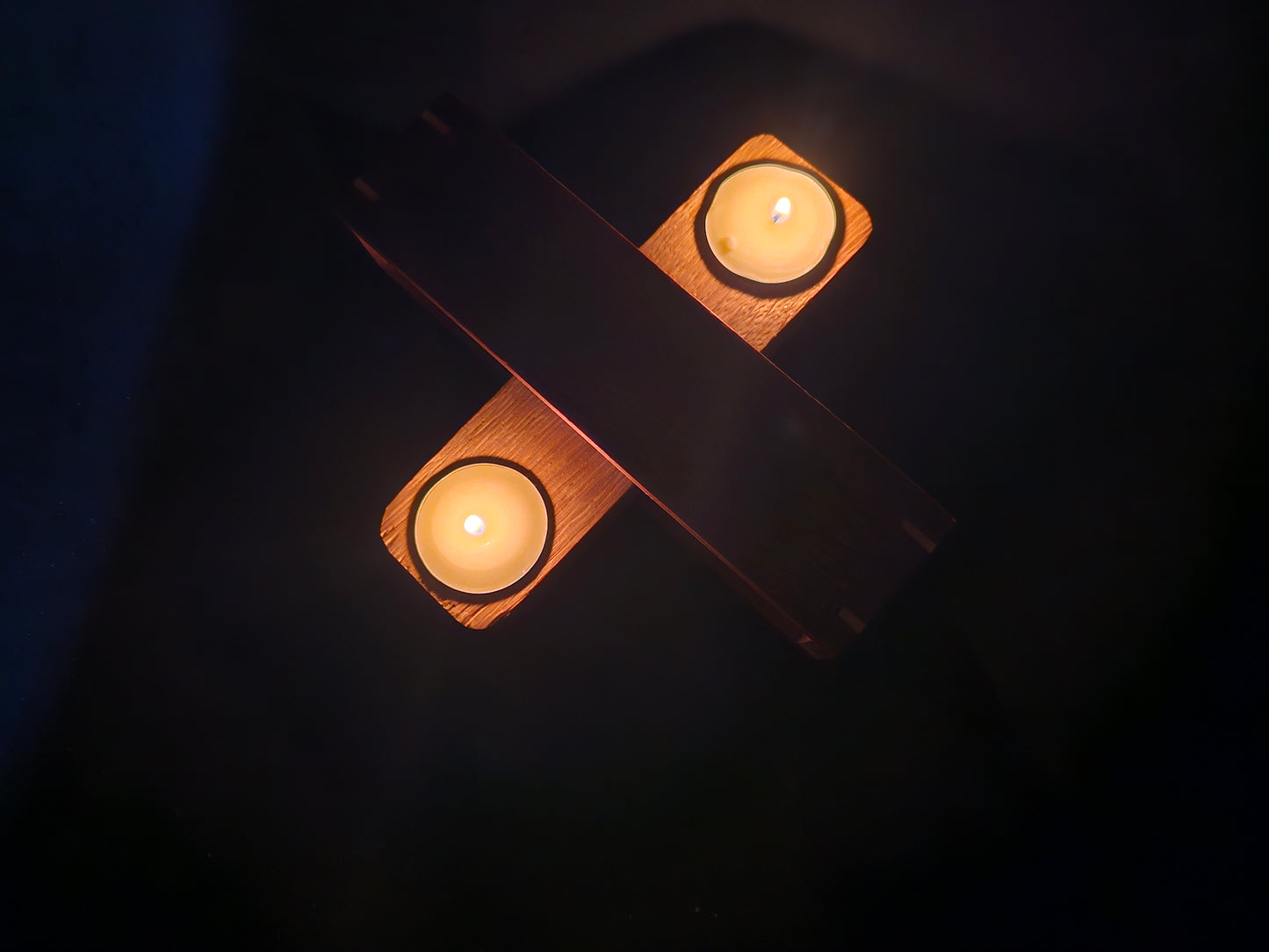 Walnut and oak, 2 candle tealight holder