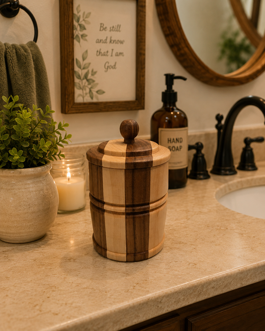 Wood utility jar.