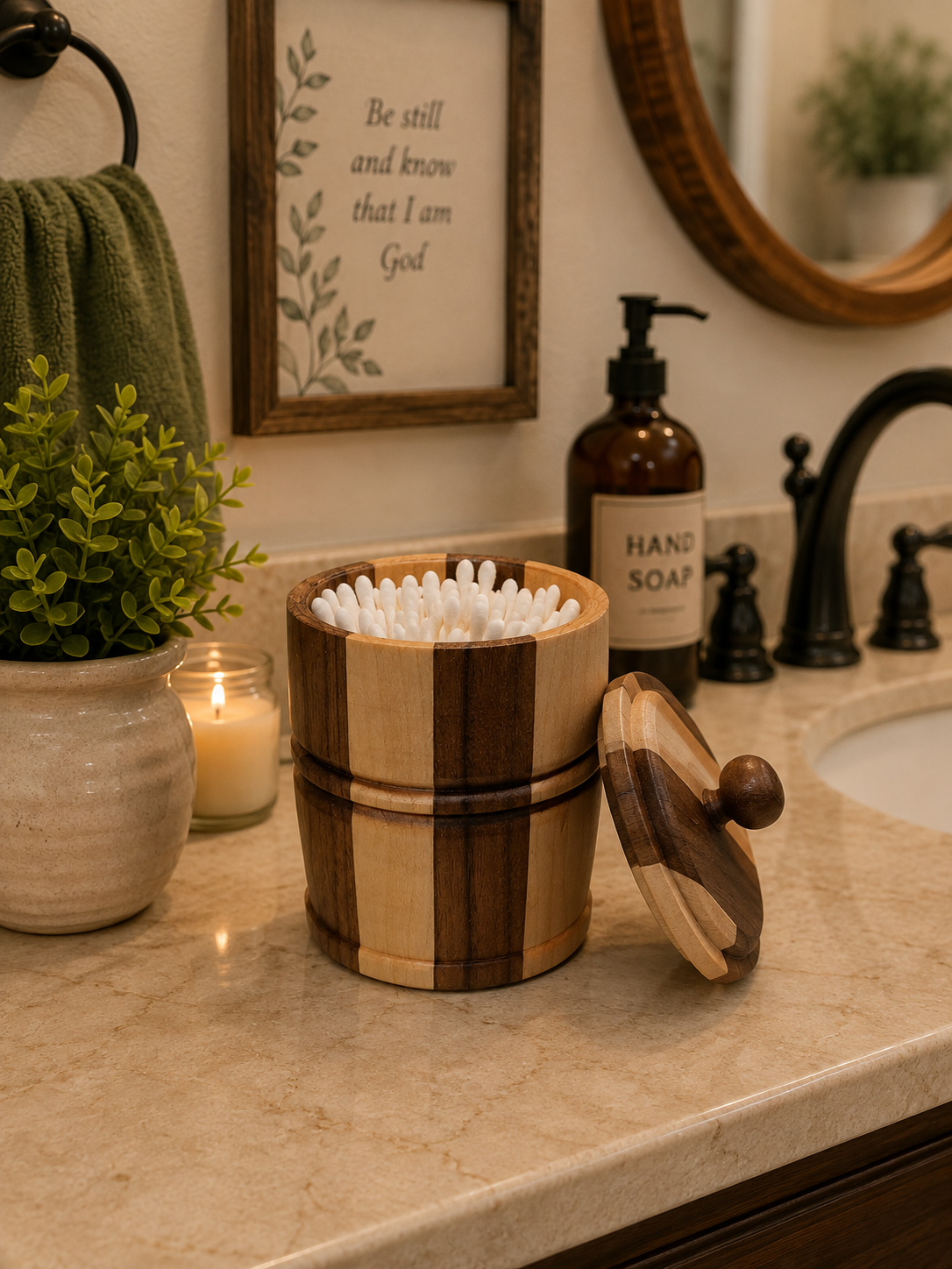 Wood utility jar.